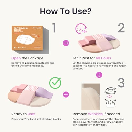 Tiny Land Soft Foam Climbing Blocks for Toddlers, 6-Piece Foam Blocks - color: Pink Pastel