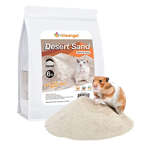 Niteangel Hamster Desert Bath Sand: 6lb/96oz No-Dust Bath & Easy to Clumps | Helps Odor Control & Remove Excess Grease - Potty Litter Sand for Hamster Chinchillas Gerbil Mice Degu or Other Small Pets - color: Desert Sand & Zeolite Particles, size: 6LB/96o