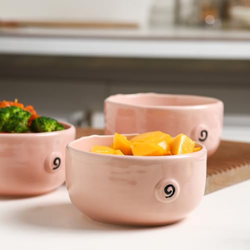 Pink Ceramic Pig Bowls, Set of 3, 13 oz | Small Size, Snacks, Dessert, Cereal and Rice - size: 13 oz