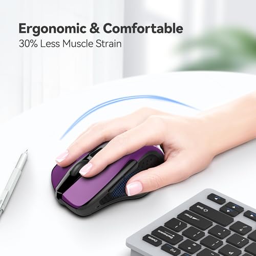 TECKNET Wireless Mouse Rechargeable, 2.4G Computer Mice with USB-A Receiver | 2.4G Connection, 800mAh Battery, 3X Faster Charging, Silent Click, 6-Level 4800 DPI, Ergonomic Design for All-day Comfort - color: Purple