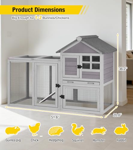 Aivituvin Two-Tier Rabbit Hutch Outdoor Bunny Cage Indoor with Weatherproof Roof Rabbit Cage with Chew-Proof Ramp and Pull-Out Tray for for Small Animals Grey