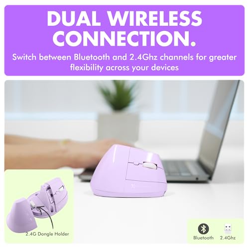 X9 Performance Wireless Vertical Ergonomic Mouse - (BT + 2.4Ghz) - Click in Comfort - Up to 4000 DPI, 6 Button, Rechargeable - Bluetooth Ergonomic Vertical Mouse Wireless - for Mac and PC - Purple - color: Purple