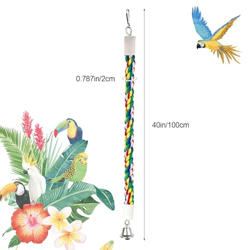 40" Bendable Cotton Bird Rope Perch Swing Set, Colorful Cage Accessories for Parrots Conures Cockatiels Lovebirds Budgerigars Parakeets