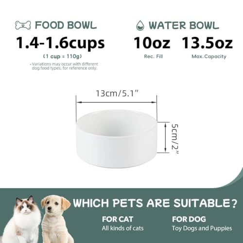 Havniva Ceramic Dog Bowls, 5.1” Dog Food and Water Bowl Set of 2 | Dog Food Bowl for Small Dogs, Food-Grade Ceramic, Dog Water Bowl with Non-Slip Rubber Base, Large Capacity, Dishwasher Safe - color: Matte White, size: 5.1" - Bowl