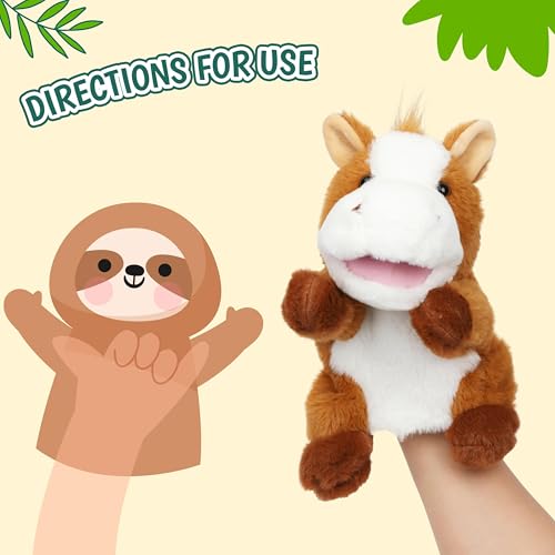 Easfan Horse Hand Puppet with Movable Mouth Plush Toy Gift for Kids 10" | Interactive storytelling, cute stuffed animal, creativity imagination, easter christmas birthday holiday gift, for toddlers - style: Horse