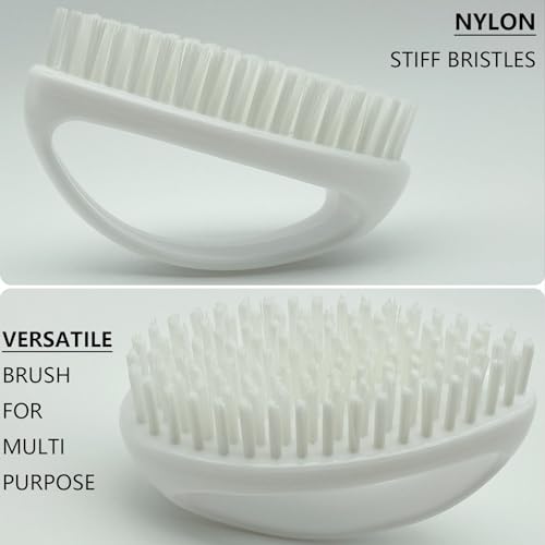GKETN Small Scrub Brush with Stiff Nylon Bristles Heavy Duty Cleaning Brush | Good for Household Use, Like Bathroom, Kitchen, Grout, Tiles - Teardrop Handle & Hangable Design, Easy Scrubbing - White - color: White