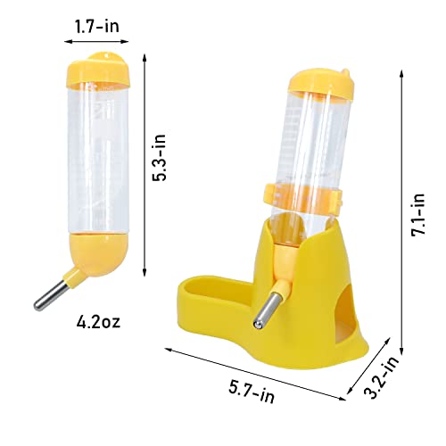 Wontee 3 in 1 Hamster Water Bottle with Food Bowl Hideout Base 125ML Yellow | Water dispenser, food container, hideout, stable base, easy to refill, for glass tank/cage, dwarf hamster/mouse/gerbil, 4.2oz - color: Yellow, size: 125ML