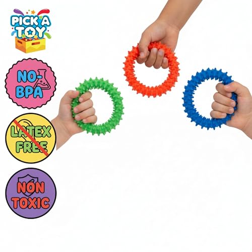 Hedgehog Rings Spiky Sensory Bracelet for Kids & Adults, 3 Pack - style: Fidget Rings Blue Neon Green Orange