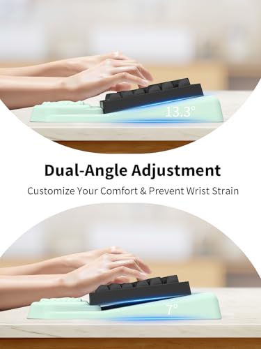 3-in-1 Ergonomic Keyboard Stand with Wrist Rest & Mouse Pad Set,Light Green | Comfy Keyboard Riser Holder Soft Mousepad with Massage Design, Memory Foam and Non-Slip PU Base for Pain Relief - color: Light Green