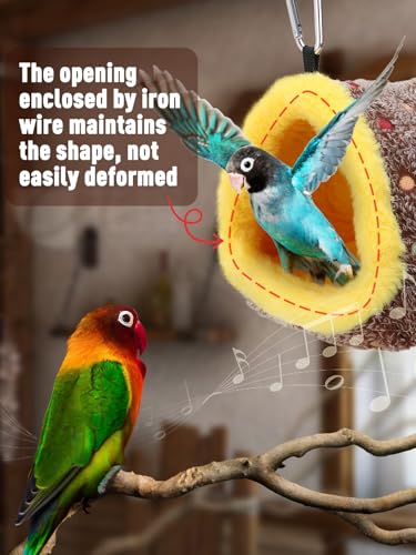 MEWTOGO Small Winter Warm Bird Nest House with Support Board for Cage | Comfortable Bird Bed with Mat, Hanging Hammock Hut Gift, for Budgerigar Canaries Lovebirds, 6.5"D x 6.5"W x 7"H - size: Small