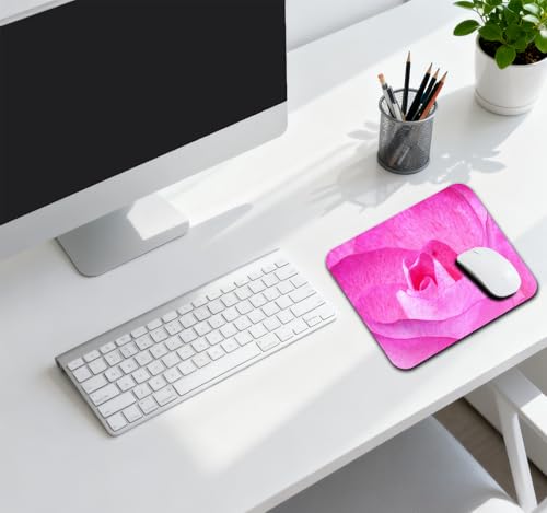 Vibrant Pink Rose Close-Up Mouse Pad, Floral Macro Art Print Desk Mat | 9.5"x 7.9", Romantic Nature Flower Petals, Nature Valley Scenery, Cute Smooth & Anti-Slip Mousepad - color: Colorful Design Wknoon-Art 35