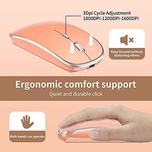 Halpilt Wireless Mouse Chargeable Portable Silent USB-A and USB-C Dual Mode Wireless Mouse 3 Adjustable DPI for Laptop, Mac, Android, PC (Q23S Orange) - color: Orange