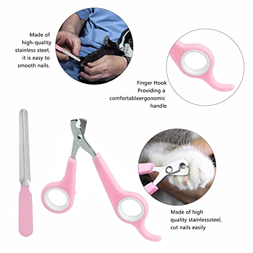 7-Piece Small Pet Grooming Kit: Brush, Nail Clippers, Hair Remover, Shampoo Brush with Hand Strap for Rabbits, Hamsters, Bunnies - color: Pink