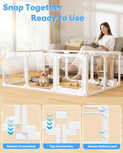 Clear Acrylic Dog Play Pen Indoors,24" Puppy Playpen(10 planels) | Tool-Free Assembly & Easy Clean,Pet Playpen for Puppy/Cats/Kitten/Rabbits/Pigs,Indoor and Outdoor Use - size: 24"H
