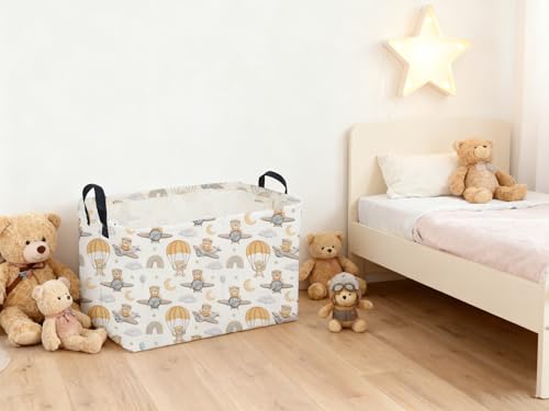 Sanjiaofeng Rectangular Kids Basket Bear Storage Bins,Cute Storage Basket with Handles.Clothers,Books,Kid's Gifts Bins. (Airplane Bear) - color: Airplane Bear