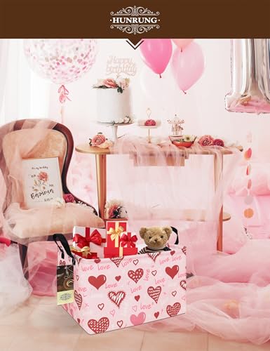 Rectangle Canvas Foldable Storage Basket for Nursery, Pink Love Heart - color: REC-Pink Love Heart