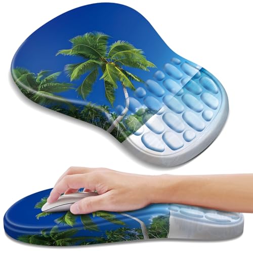 YIWEI Ergonomic Mouse Pad with Wrist Rest for Carpal Tunnel Pain Relief | Memory Foam Wrist Support,Non-Slip Rubber Base, Keyboard Computer Mousepad,Lycra Cloth Surface,Gaming Home Office - color: Beach-3