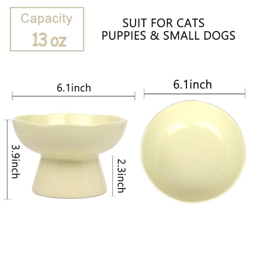 6.1" Wide 1.57" Deep Elevated Cat Bowls, Ceramic Water Bowls for Flat Faced Cats,Cat Feeder,Stress Free,Protect Cat’s Spine,Cream - color: Cream-Deep