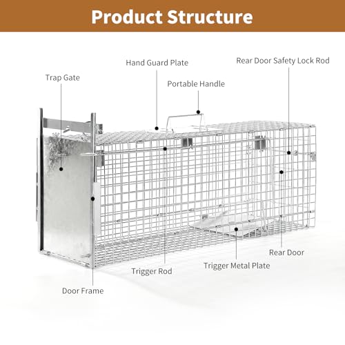 32" Heavy-Duty Humane Animal Trap Cage | Heavy-duty folding animal trap, suitable for stray cats, raccoons, and rabbits weighing up to 17 pounds