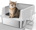 FURTIME Stainless Steel Cat Litter Box, Small Cats Metal Litter Box | High-Sided Open-Top Easy-Clean Litter Pan, Non-Stick, Anti-Leakage, Odor-Free, Comes with Scoop & Mat, 17"×13"×8.4" - color: Silver, size: Small