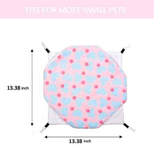 Petmolico Small Pet Warm Plush BunkBed Hanging Hammock Cage Accessories for Parrot Sugar Glider Ferret Squirrel Hamster Rat Hideout Playing Sleeping, Pink Heart