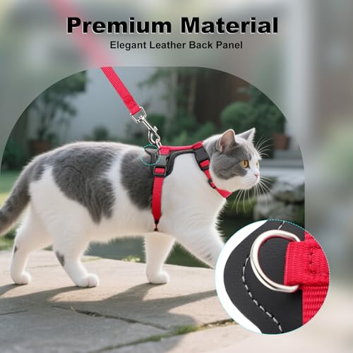 Plutus Pet Adjustable Cat Harness and Leash Set, with Leather Trim | Quick Release, Escape Proof Nylon Vest, for Kitten Small Medium Large Cats, Red - color: Red