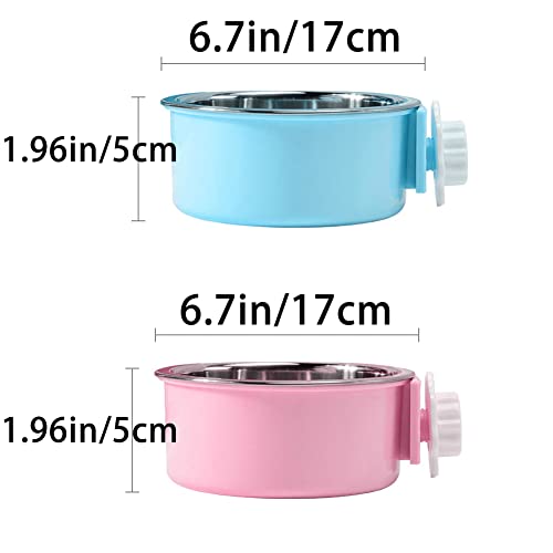 Crate Dog Bowl,Removable Stainless Steel Water Food Feeder Bowls Crate Coop Cup,Pet Cage Bowls with Bolt Holder for Cat, Puppy, Birds, Rats, Rabbits Small Animals ((Blue+Pink) Round, Large) - color: (Blue+Pink) Round, size: Large