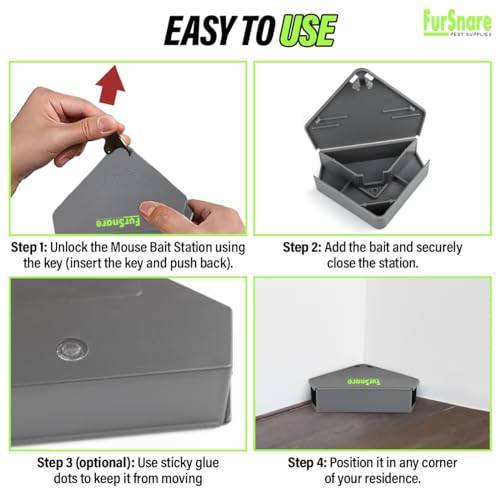 Furnsnare Mouse Bait Station (6 Pack) - Bait Boxes for Mice and Rats with Lockable Keys - Weatherproof Outdoor Mouse Bait Stations- Safe for Kids & Pets - size: 6 Pack