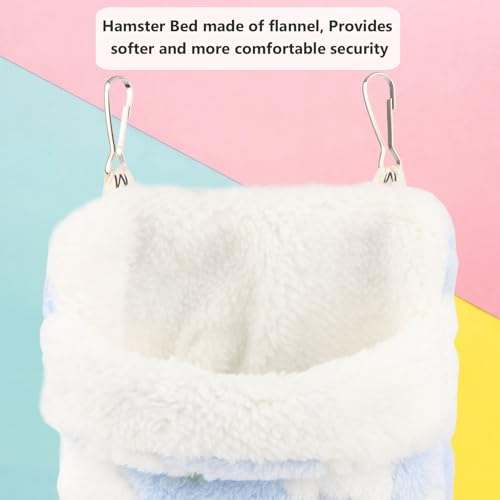 Sugar Glider Sleeping Pouch Hanging Bed for Small Pets, Blue | Soft flannel warm & cozy, pouch snuggle design, metal hooks for easy hang, portable, fits hamsters/rats/hedgehogs/squirrels - color: Blue