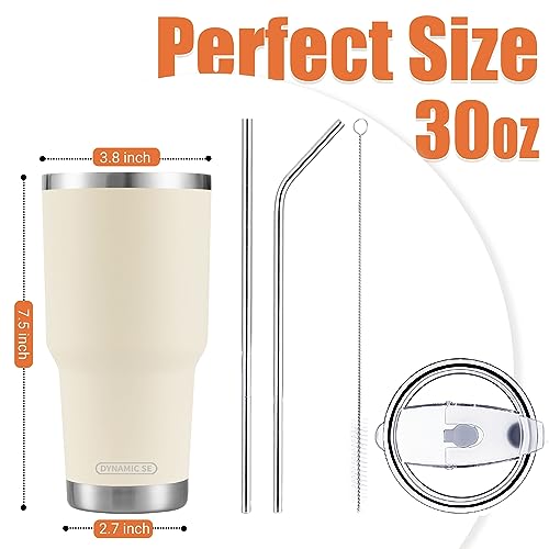 D·S 30oz Cream Tumbler Double Wall Vacuum Insulated Travel Coffee Mug | Double Wall Vacuum Suit Cold and Hot Drink Fits in standard car cup holders With Splash-Proof Lid - color: Cream