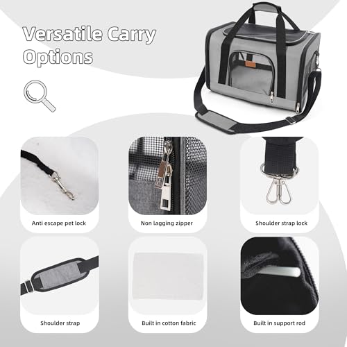 ROYPET Cat Carrier,Portable Pet Carrier Bag for Cats and Small Dogs,Foldable Soft-Sided and Scratch-Proof mesh Cat Bag Pet Carriers,Airline Approved Pet Carrier,Pet Travel Carrier Up to 15 Lbs,Grey - color: Grey
