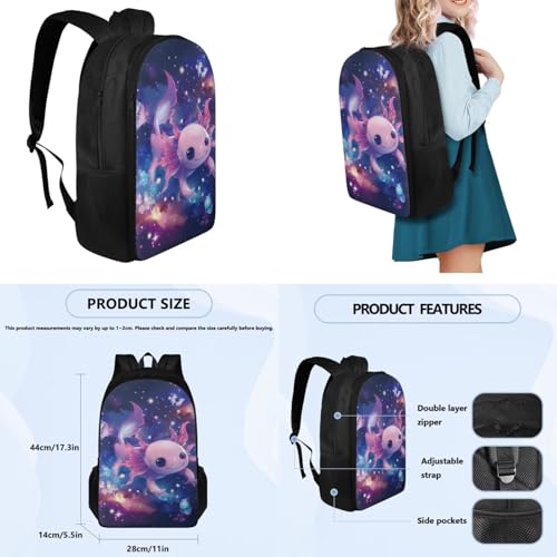 Starry Axolotl Backpack for School Boys 4th Grade Girls Backpack with Lunch Box with Bottle Pocket Adjustable Shoulder Strap Water Bottle Cover and Pencil Box 4Pcs Sets for Kids/Toddler - color: Starry Axolotl