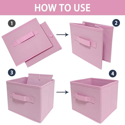 Pink Bins[6 Pack] 9.0"x7.5"x7.5" Small Size Fabirc Foldable Closet Toy Organizer Collapsible Cloth by BIGIC… - color: Pink 6Pack, size: 9”x 7.5”x 7.5”
