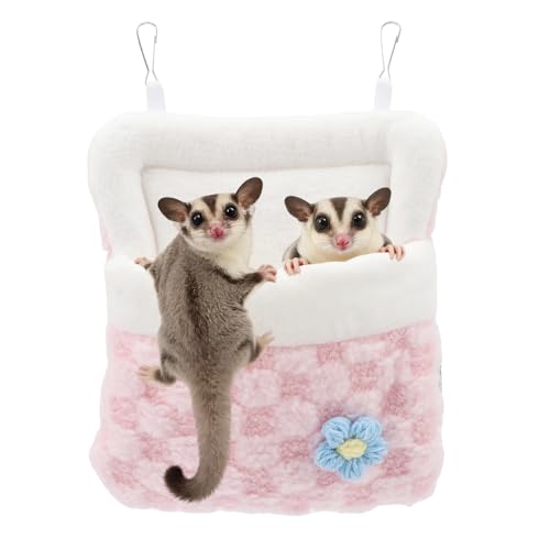 Litewoo Sugar Glider Sleeping Pouch Winter Warm Plush Hamster Sleeping Bag Bed Hideout Hanging Nest Bed for Small Animal Sugar Glider Rat Hamster Squirrel Chipmunk Hedgehog (Pink) - color: Pink