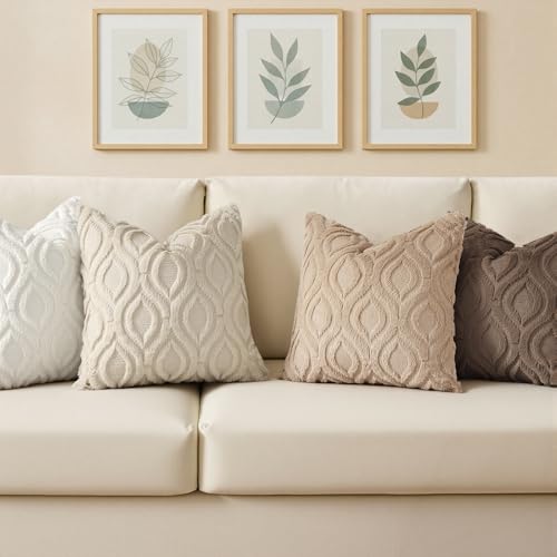 decorUhome Faux Fur Soft Light Brown Throw Pillow Covers 16x16 Set of 2 | Plush Solid Fall Couch Pillow Covers, Accent Modern Farmhouse Neutral Decorative Square Pillow Cases for Sofa Bed Living Room - color: Light Brown, size: 16" x 16" (Pack of 2)