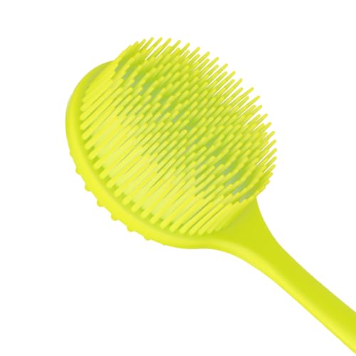 DNC Silicone Back Scrubber for Shower Soft Bath Body Brush with Long Handle (Green) - color: Green