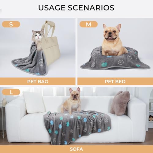 1 Pack 3 Blankets Super Soft Fluffy Premium Cute Cat Pattern Pet Blanket Flannel Throw for Dog Puppy Kitten Blue/Cyan/Grey Small(23x16 inch) - color: Blue/Cyan/Grey, size: 23x16 inch (Pack of 3)