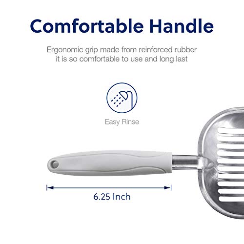 Cat Litter Scoop, Aluminum Alloy Sifter, Kitty Metal Scooper, Deep Shovel, Long Handle, Poop Sifting, Kitten Pooper Lifter, Durable, Heavy Duty, for Litter Box - color: FLAT Aluminum \ #05 Grey Handle, size: Large