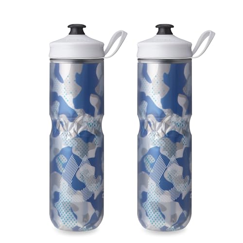 HydraPak Polar Sport Insulated Water Bottle 2-Pack (24oz, Contender Blue) | High Flow, BPA Free, Tri-Layer Insulation, Leakproof, Dash Handle, Easy Squeeze, Self-Sealing Cap, for Sports - color: Contender Blue, style: 24oz/700ml (2-Pack)
