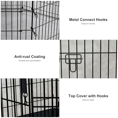 Puppy Playpen with Top Cover,Dog Pen Foldable Dog Fence 8 Panels 24 Inch | Dog Playpen with Door for Indoor Outdoor,Dog Exercise Fences for Small Medium Animals - size: 24''H