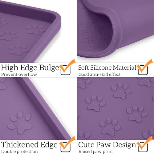 Ptlom Dog Food Mat Anti-Slip Bowl Mats for Food and Water, Waterproof Silicone Pet Placemat with High Raised Edges, Non-Slip Puppy Feeding Tray for Small, Medium Large Cats Dogs, Purple, 11.8"x11.8" - color: Purple, size: 11.8"L x 11.8"W