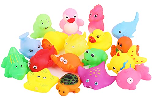 18 PCS Preschool Bath Toys Set for Toddlers Kids 1-3 2-4, Rubber Cute Sea Animals, Rubber Duck Toy for Infants 6-12 Months, Bathtub Toys for 1 Year Old,Baby Pool Floating Toy for Kids Party Decoration