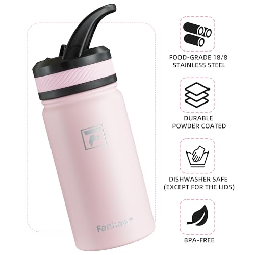Fanhaw 14 oz Kids Water Bottle for School, Insulated Water Bottle with Straw Lid, Stainless Steel Vacuum Insulated Bottle for Boys & Girls, Leak-Proof, BPA Free(Pink) - color: Pink