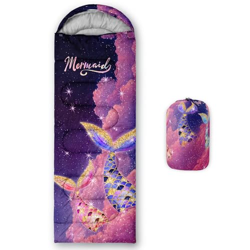 Sleeping Bags for Adults and Kids Backpacking Camping Sleeping Bags for Girls and Boys Lightweight Waterproof Cold/Warm 3-Season - color: Galaxy Mermaid
