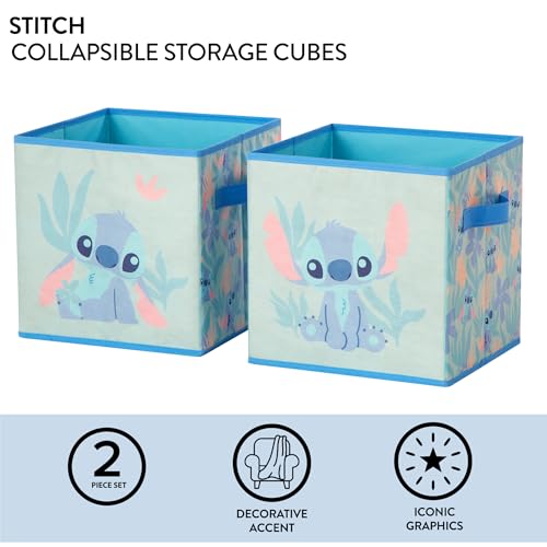 Stitch Storage Cubes Set of 2 Durable Fabric Bins with Handles, 10"x10"x10" Collapsible Cube Organizers - color: Stitch