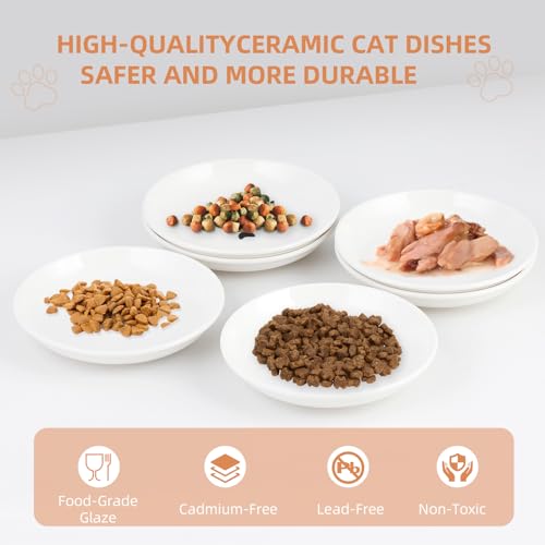 6 Pack Cat Food Bowl, Ceramic Cat Bowls, Anti Whisker Fatigue Cats Bowl Set | 5.5 Inches Shallow Wide Kitten Plates for Food and Water (White-D) - color: White-D