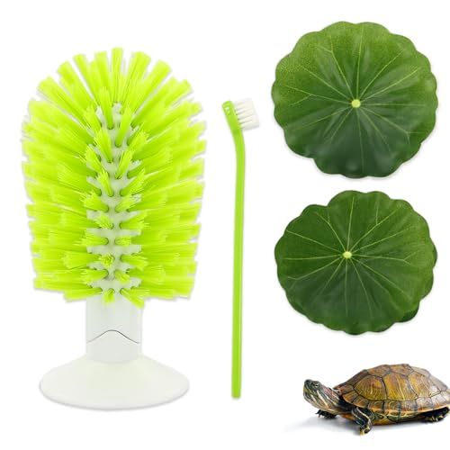 2 Pcs Turtle Brush with Suction Cups, 2 Large Decorative Duckweed, Turtle Tank Accessories, Not Easy to Peel, Shell Exfoliating Back Scrub Cleaning Brush (Green)
