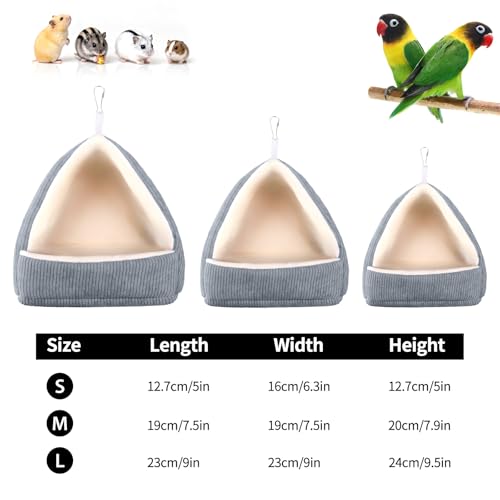 Medium Winter Warm Bird House and Bird Bed for Cage | Bird Bed with Soft Plush Hanging Hammock & Hut Tent, Hideaway Sleeping Nest for Budgies, Parakeets, Cockatiels (Grey, M) - color: Grey, size: M