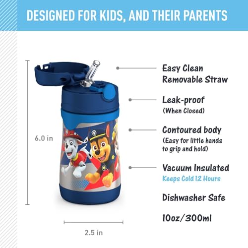 THERMOS Vacuum Insulated Stainless Steel 10oz Straw Bottle, PAW PATROL BOY - color: PAW PATROL BOY, size: 10 Ounces