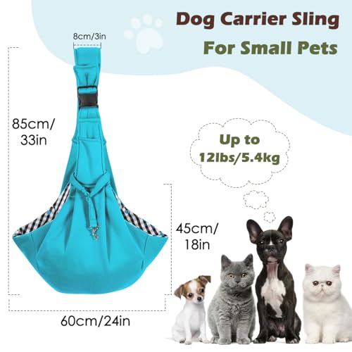 Pawaboo Small Dog Sling Carrier,for 3-10 lbs Pets, Blue | Reversible Hands Free,Safety Buckle,Storage Pocket,Machine Washable for Travel Outdoor Activities - color: Blue